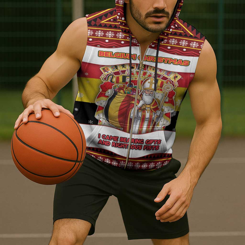 Personalized Belgium Sleeveless Zip Hoodie Saint Nicholas With Patterns Xmas - Wonder Print Shop