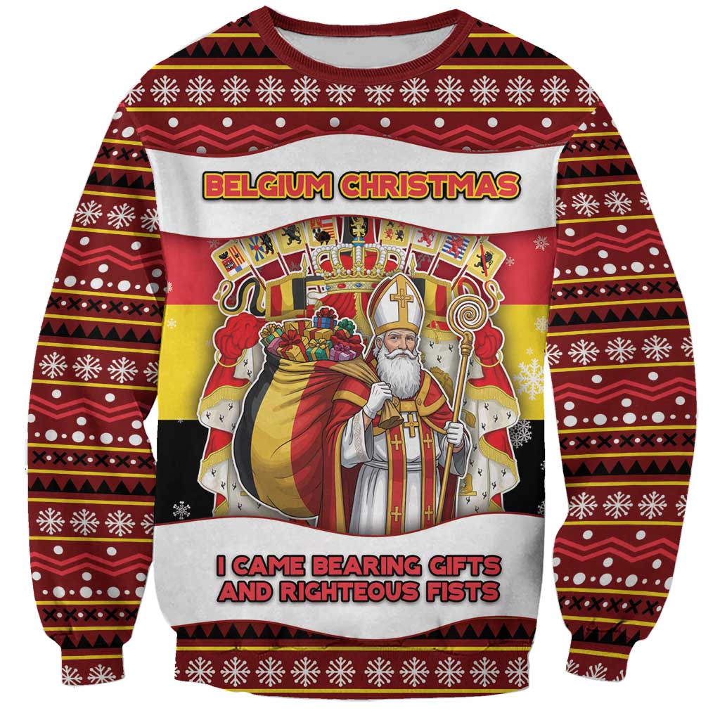 Personalized Belgium Sweatshirt Saint Nicholas With Patterns Xmas - Wonder Print Shop