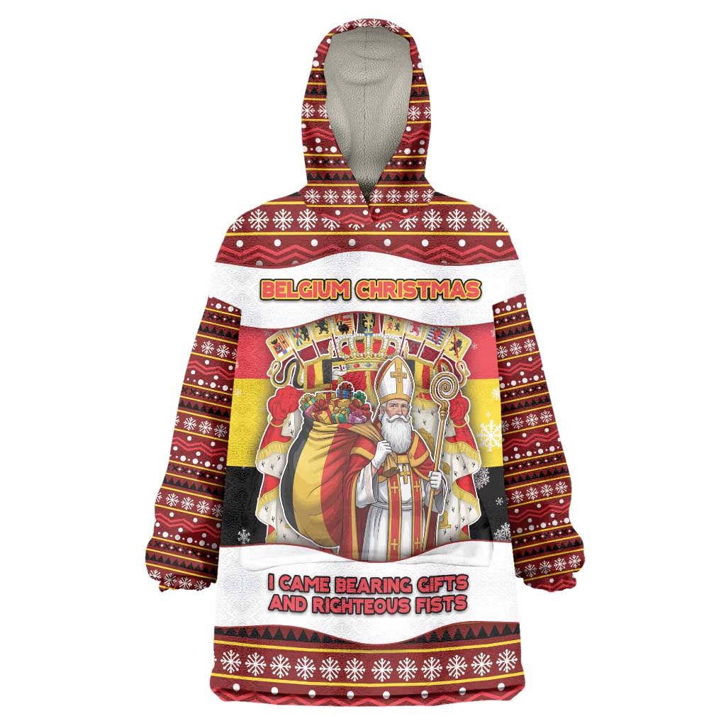 Personalized Belgium Wearable Blanket Hoodie Saint Nicholas With Patterns Xmas - Wonder Print Shop