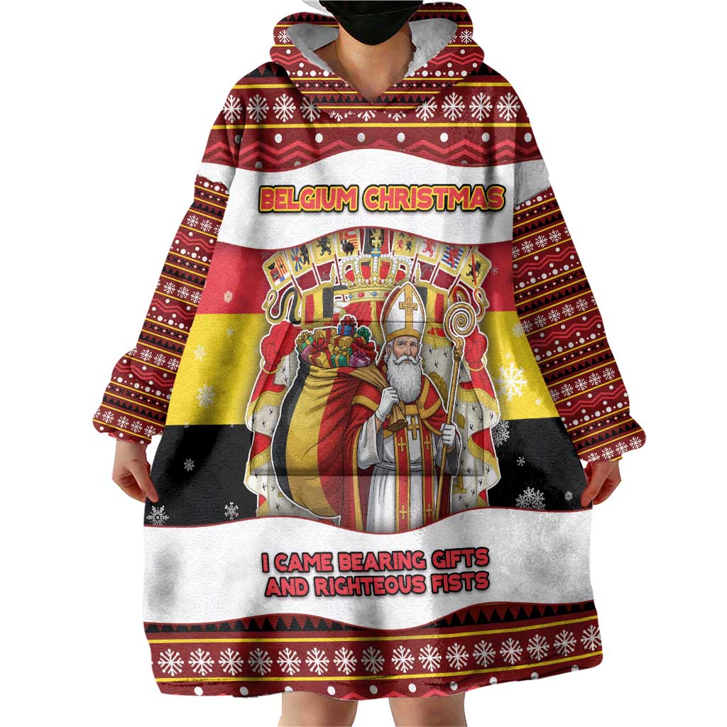 Personalized Belgium Wearable Blanket Hoodie Saint Nicholas With Patterns Xmas - Wonder Print Shop