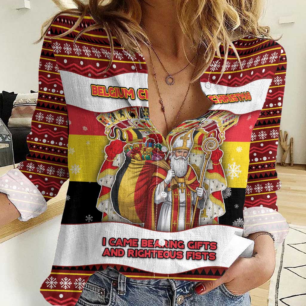 Personalized Belgium Women Casual Shirt Saint Nicholas With Patterns Xmas - Wonder Print Shop