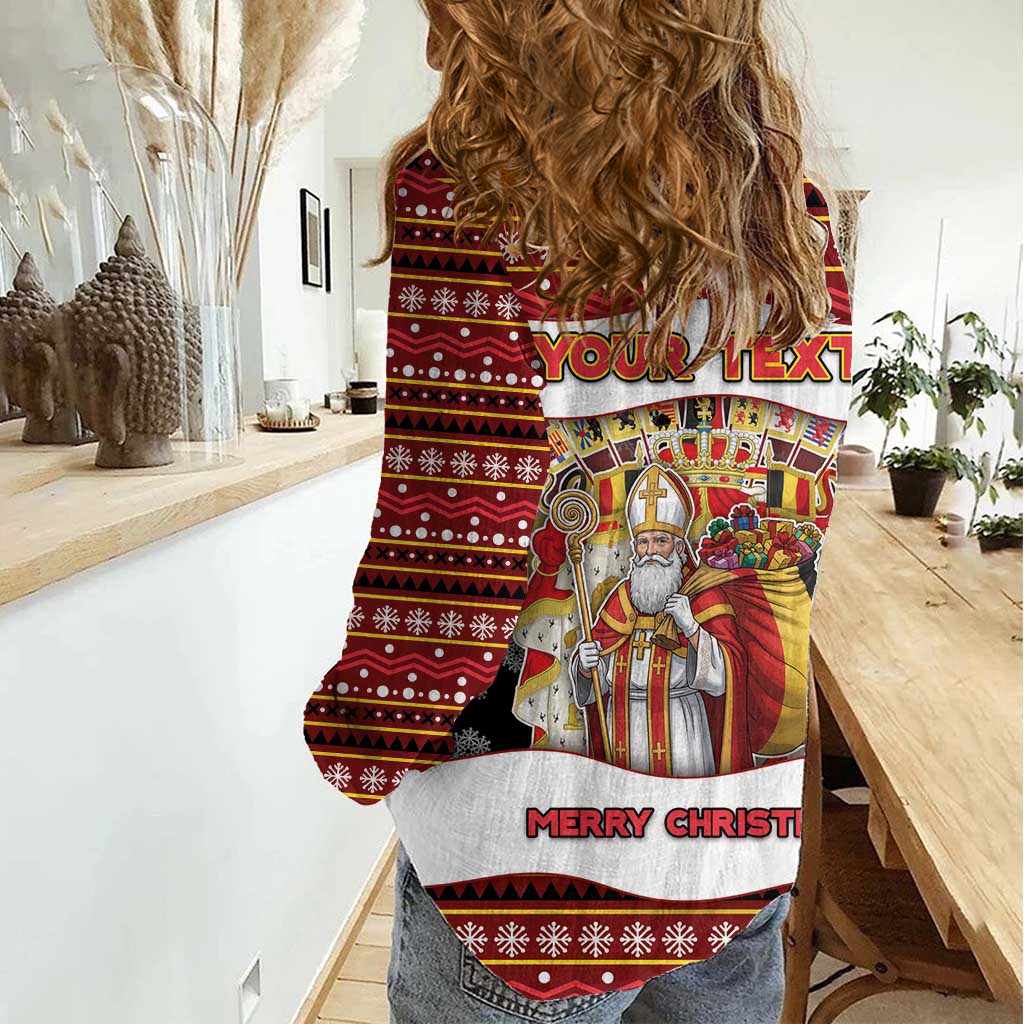 Personalized Belgium Women Casual Shirt Saint Nicholas With Patterns Xmas - Wonder Print Shop