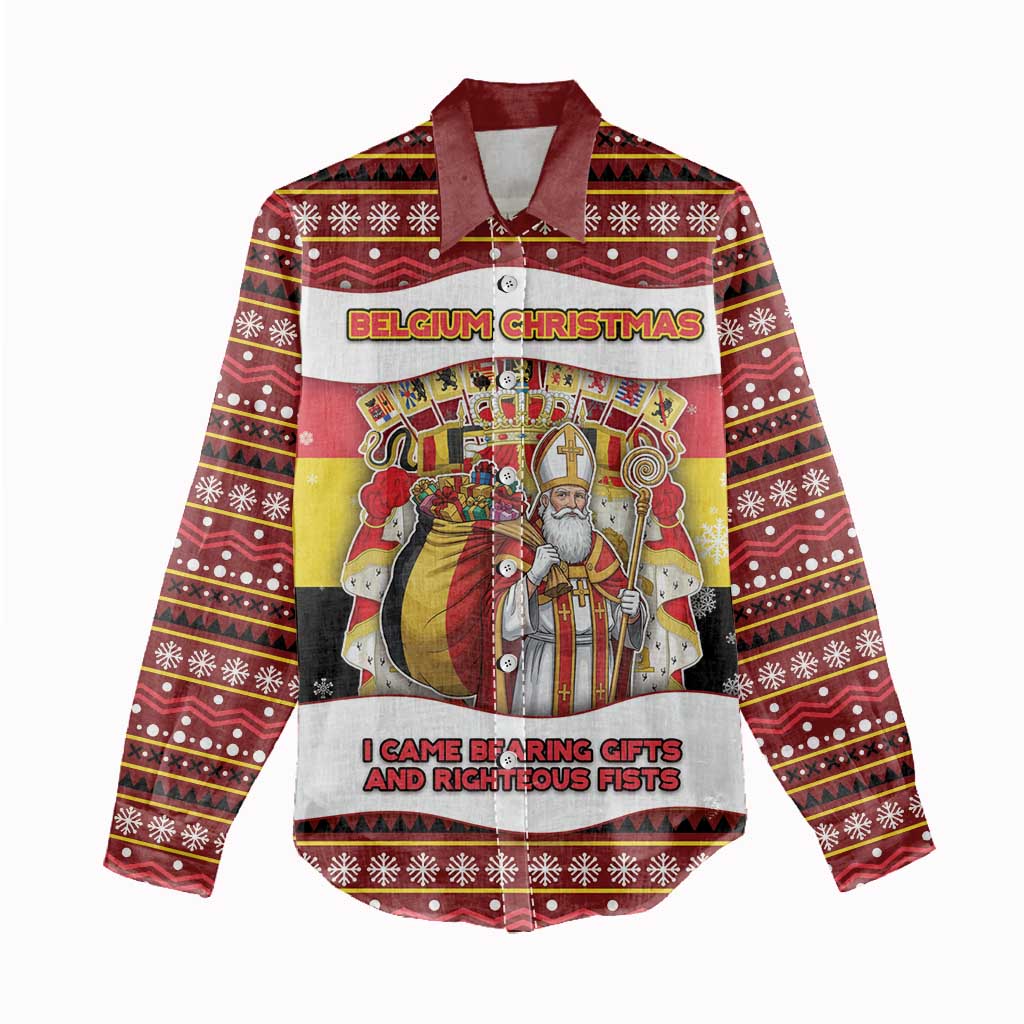 Personalized Belgium Women Casual Shirt Saint Nicholas With Patterns Xmas - Wonder Print Shop