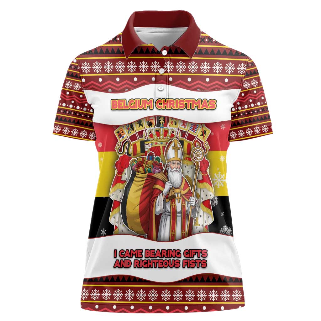 Personalized Belgium Women Polo Shirt Saint Nicholas With Patterns Xmas - Wonder Print Shop
