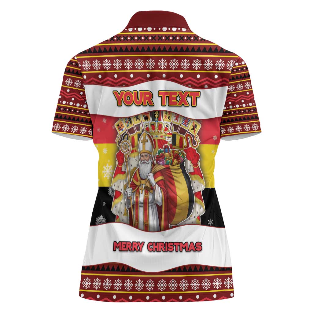 Personalized Belgium Women Polo Shirt Saint Nicholas With Patterns Xmas - Wonder Print Shop