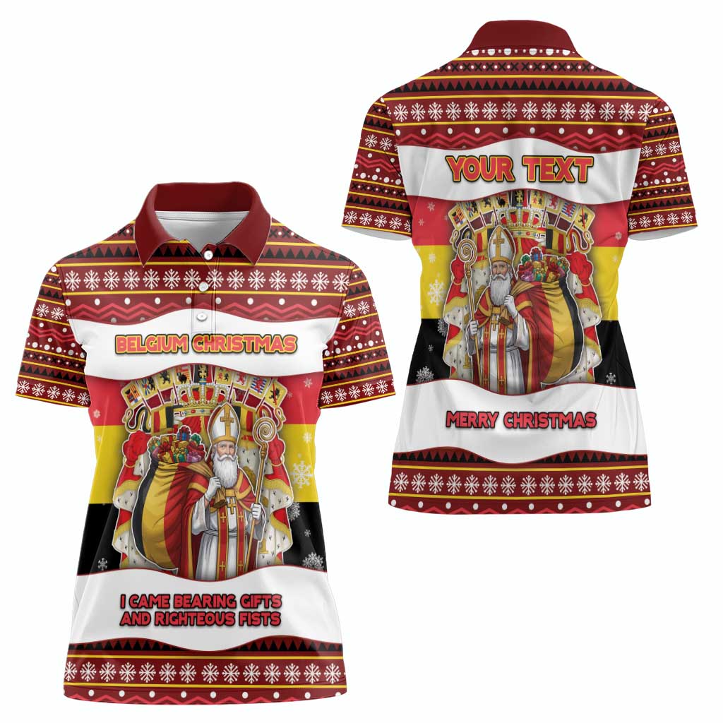 Personalized Belgium Women Polo Shirt Saint Nicholas With Patterns Xmas - Wonder Print Shop
