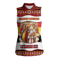 Personalized Belgium Women Sleeveless Polo Shirt Saint Nicholas With Patterns Xmas - Wonder Print Shop