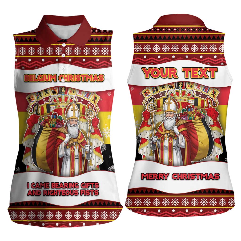Personalized Belgium Women Sleeveless Polo Shirt Saint Nicholas With Patterns Xmas - Wonder Print Shop