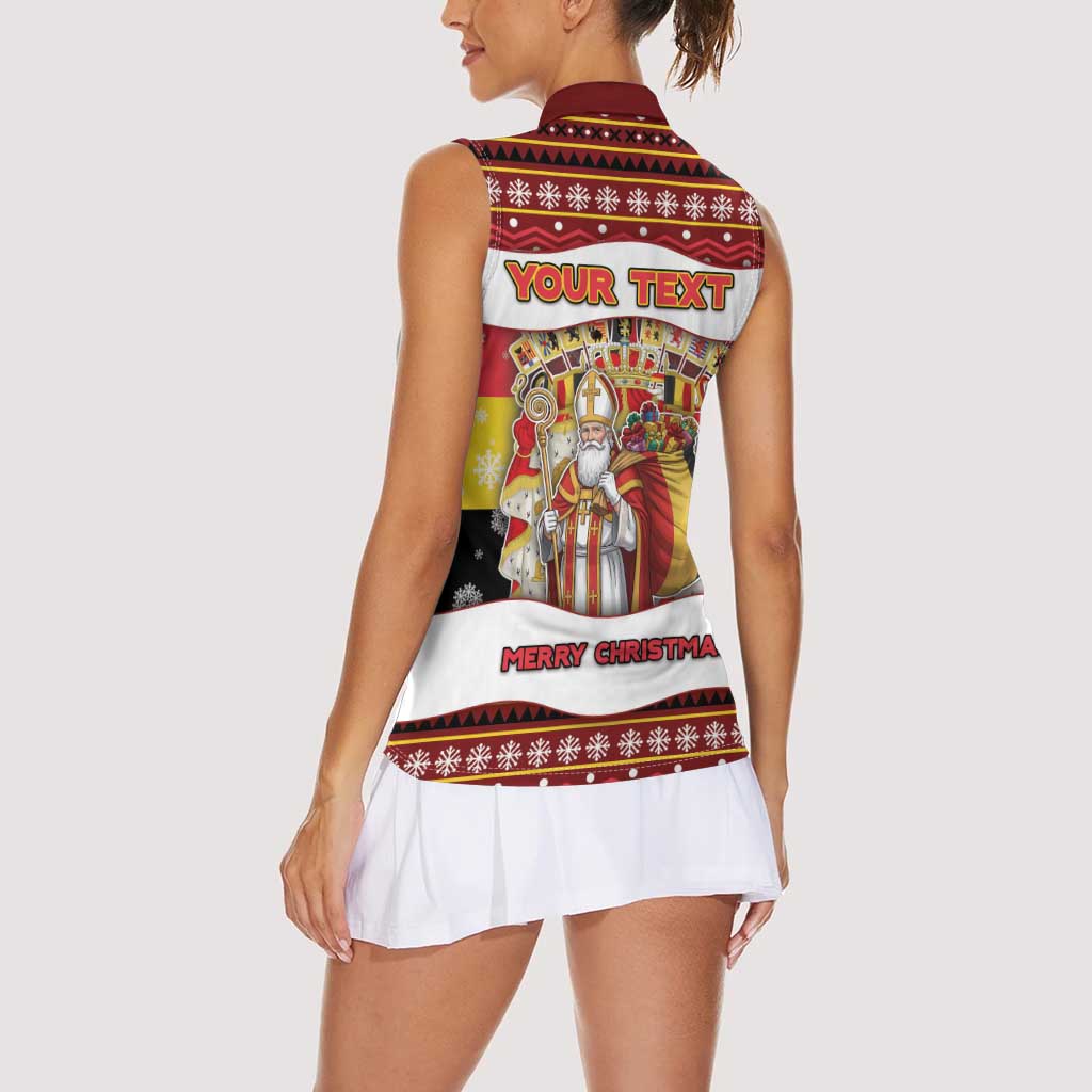 Personalized Belgium Women Sleeveless Polo Shirt Saint Nicholas With Patterns Xmas - Wonder Print Shop