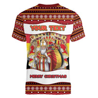 Personalized Belgium Women V-Neck T-Shirt Saint Nicholas With Patterns Xmas - Wonder Print Shop