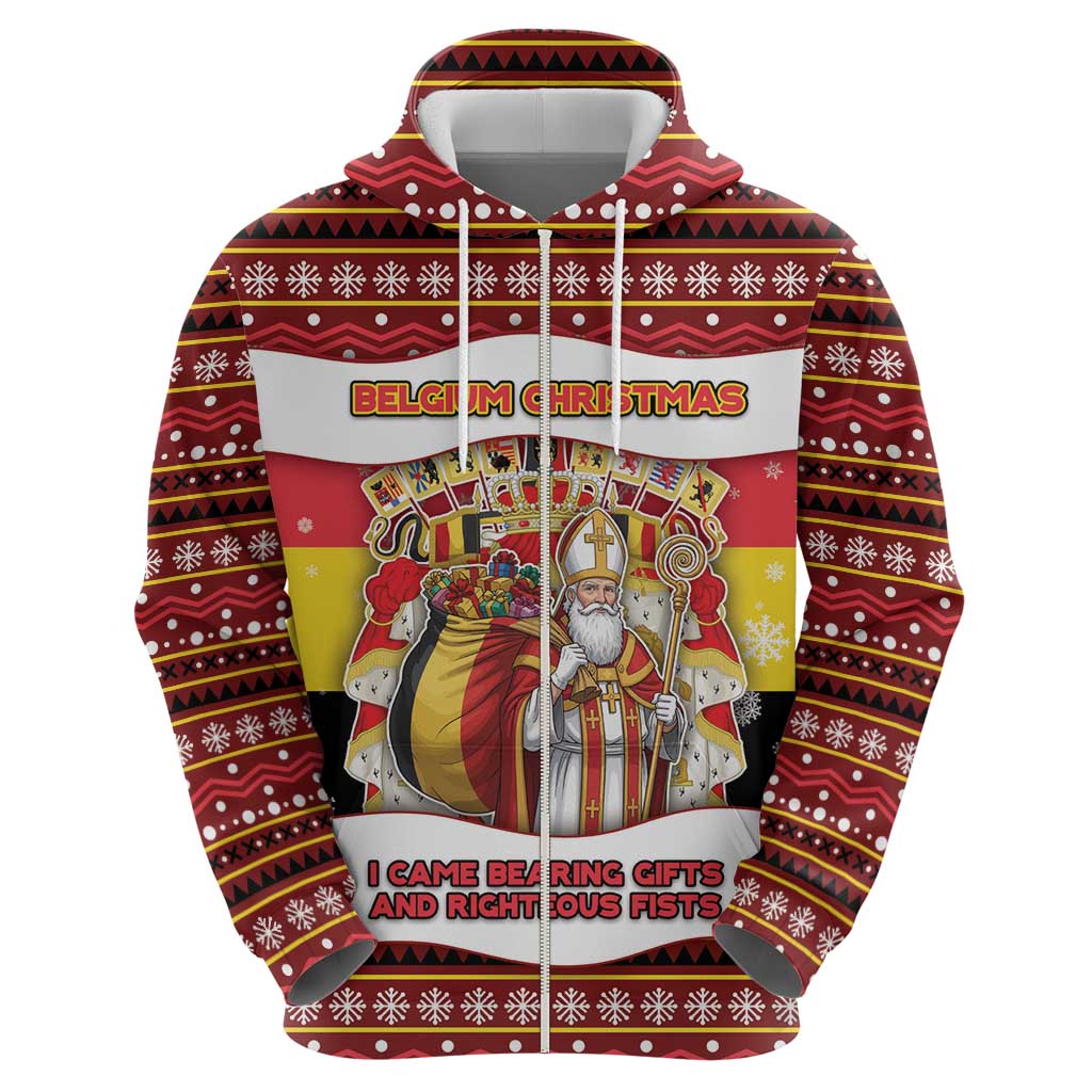 Personalized Belgium Zip Hoodie Saint Nicholas With Patterns Xmas - Wonder Print Shop