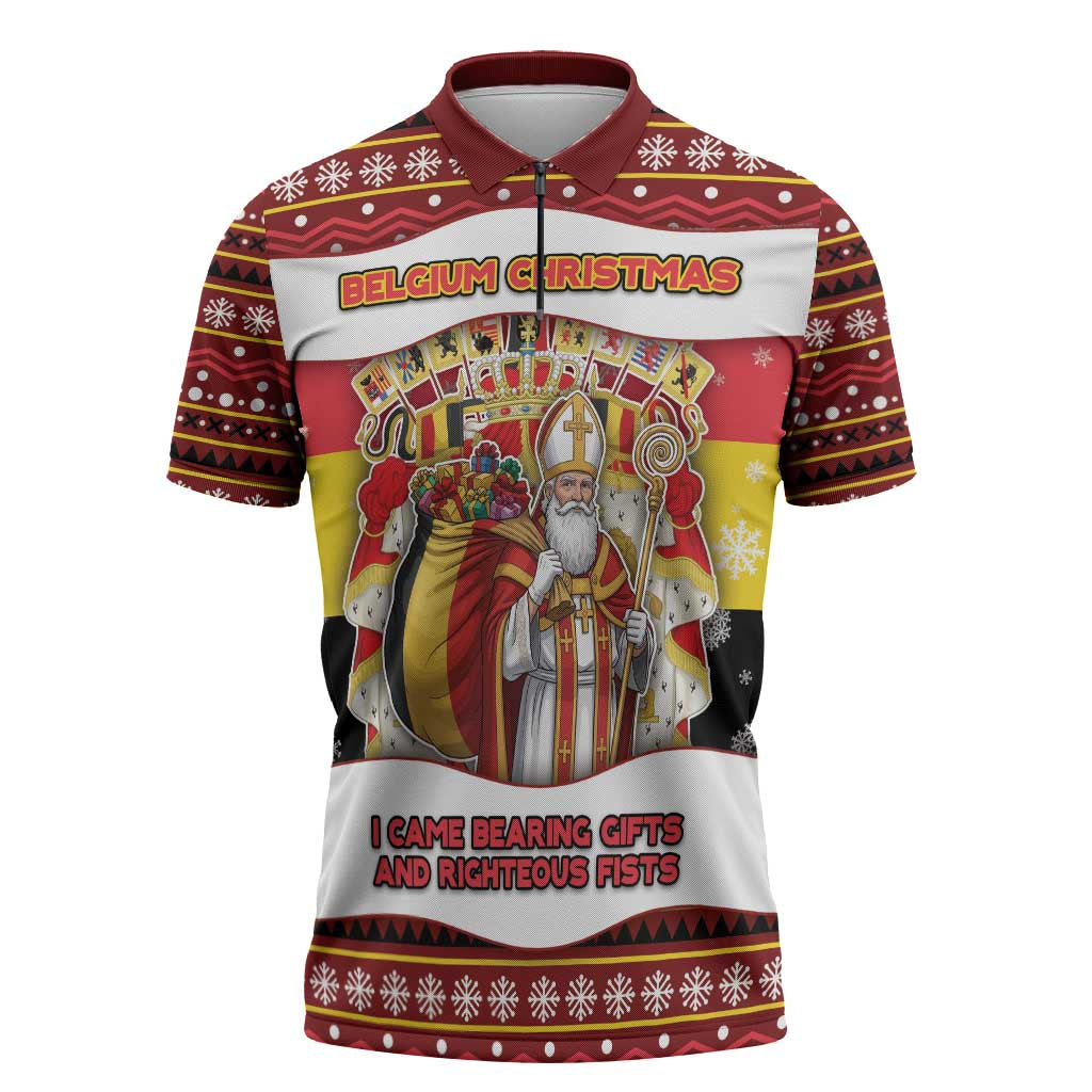 Personalized Belgium Zipper Polo Shirt Saint Nicholas With Patterns Xmas - Wonder Print Shop