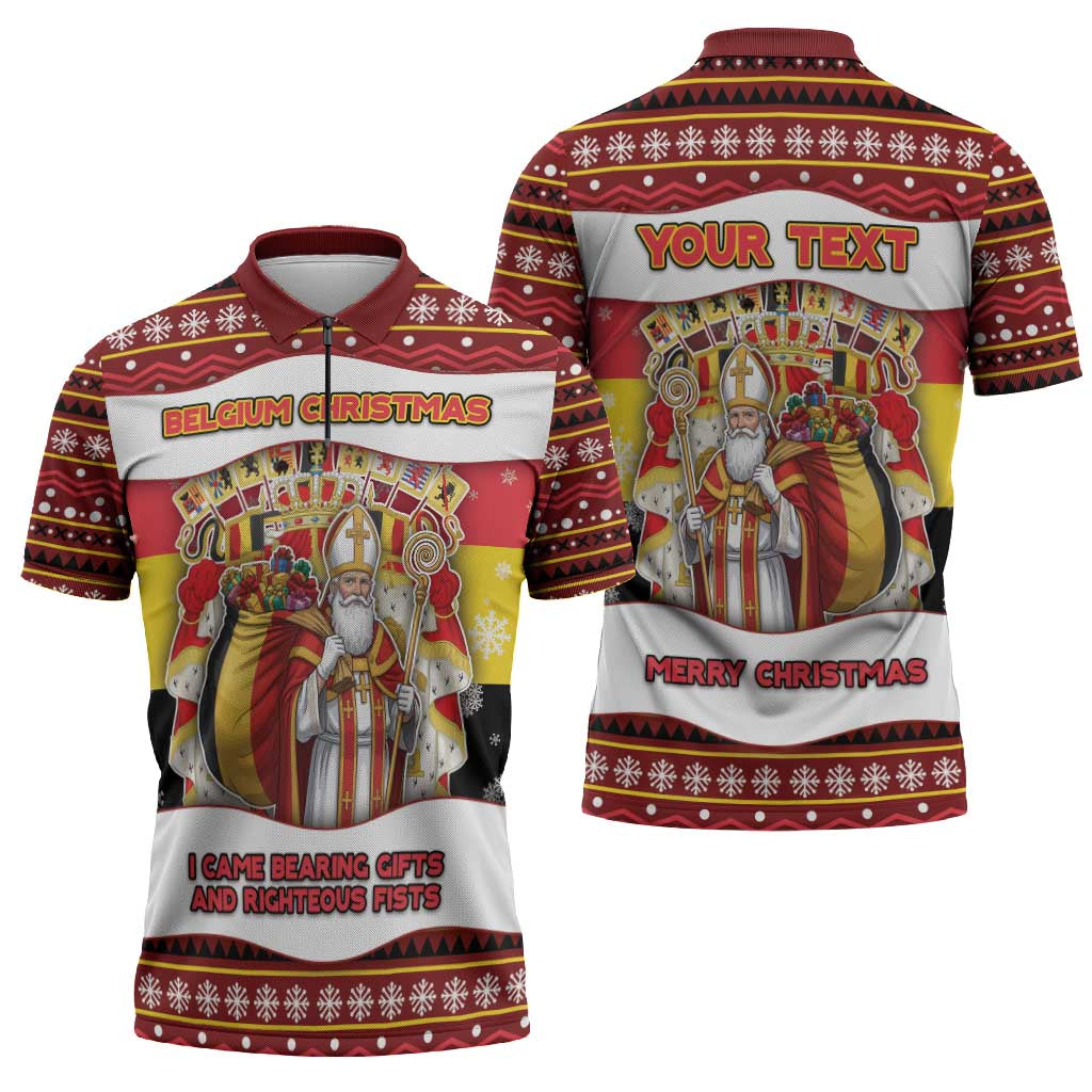 Personalized Belgium Zipper Polo Shirt Saint Nicholas With Patterns Xmas - Wonder Print Shop