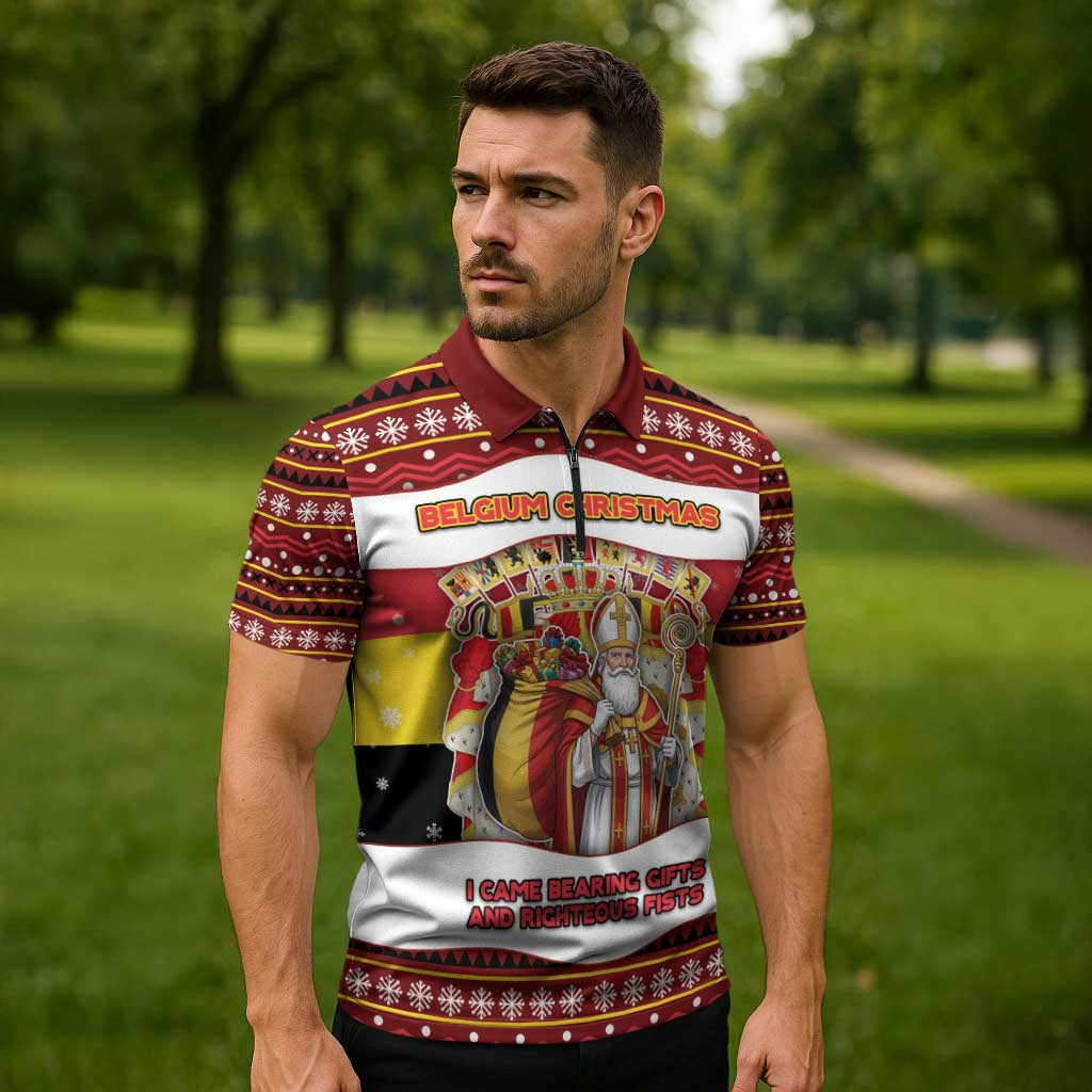 Personalized Belgium Zipper Polo Shirt Saint Nicholas With Patterns Xmas - Wonder Print Shop