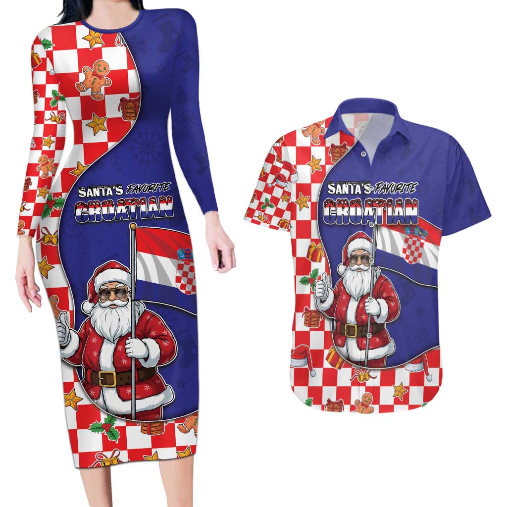 Croatia Christmas Couples Matching Long Sleeve Bodycon Dress and Hawaiian Shirt Santas Favorite Croatian - Wonder Print Shop