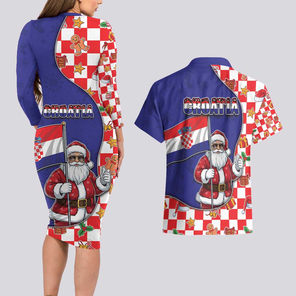 Croatia Christmas Couples Matching Long Sleeve Bodycon Dress and Hawaiian Shirt Santas Favorite Croatian - Wonder Print Shop
