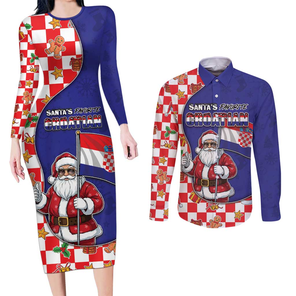 Croatia Christmas Couples Matching Long Sleeve Bodycon Dress and Long Sleeve Button Shirt Santas Favorite Croatian - Wonder Print Shop