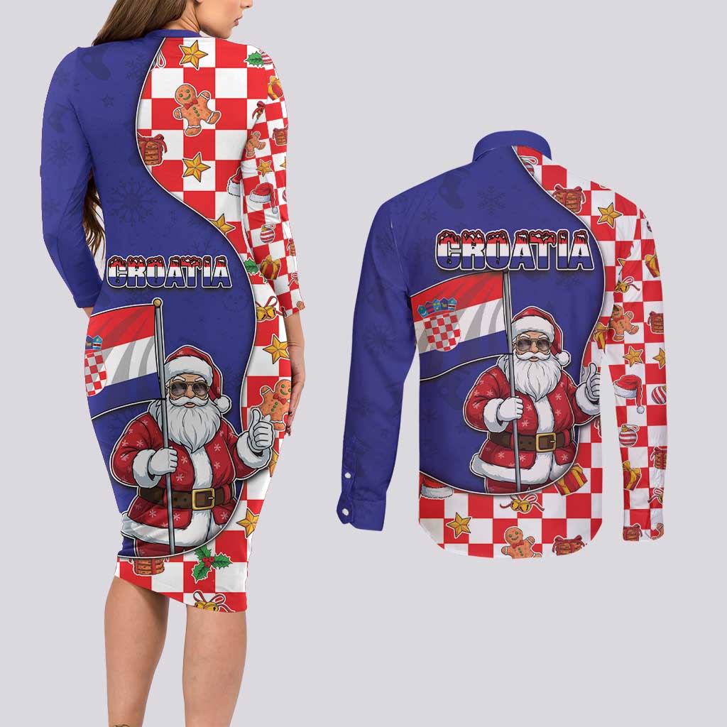 Croatia Christmas Couples Matching Long Sleeve Bodycon Dress and Long Sleeve Button Shirt Santas Favorite Croatian - Wonder Print Shop