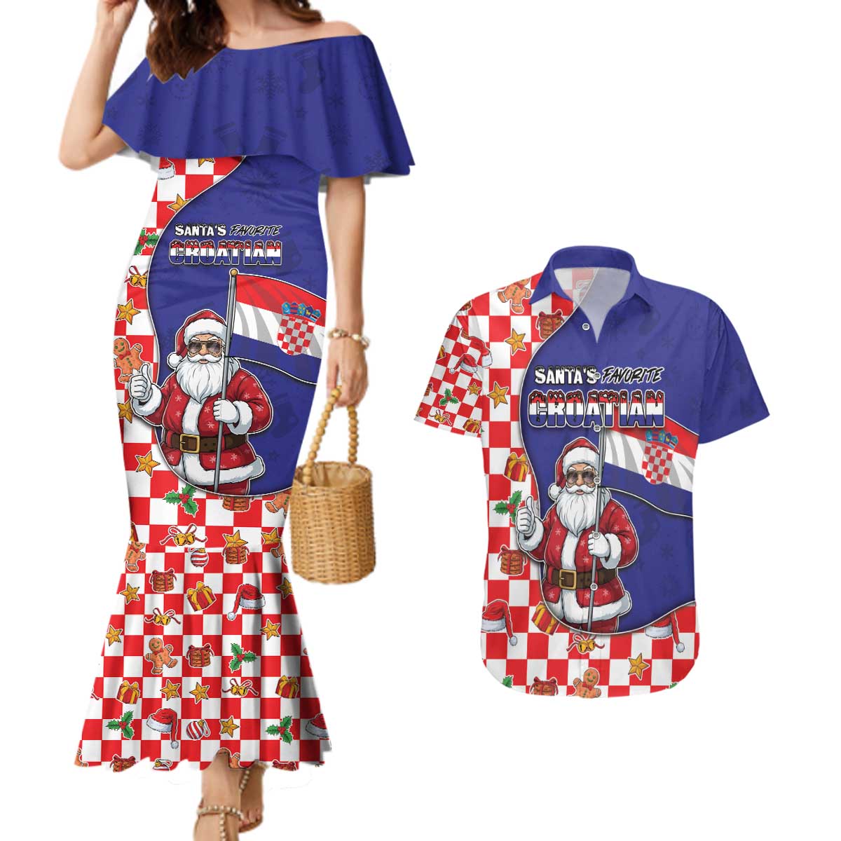 Croatia Christmas Couples Matching Mermaid Dress and Hawaiian Shirt Santas Favorite Croatian - Wonder Print Shop