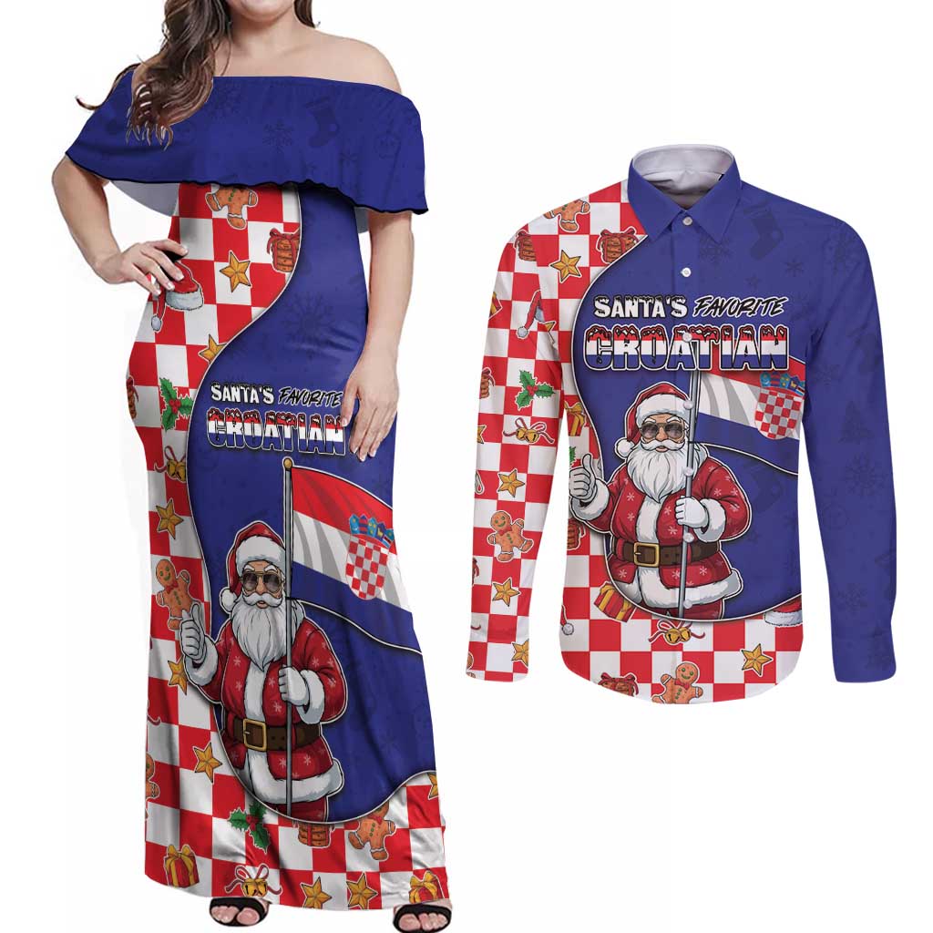 Croatia Christmas Couples Matching Off Shoulder Maxi Dress and Long Sleeve Button Shirt Santas Favorite Croatian - Wonder Print Shop