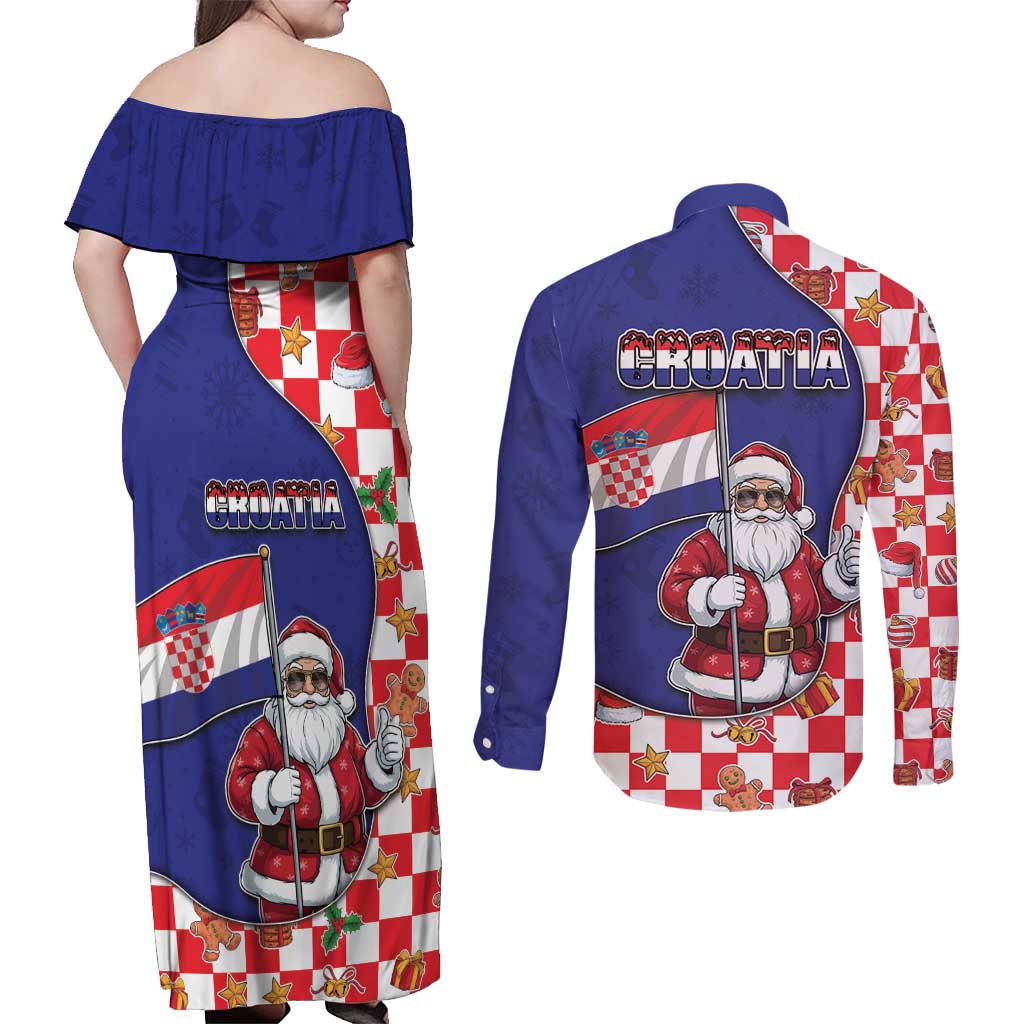 Croatia Christmas Couples Matching Off Shoulder Maxi Dress and Long Sleeve Button Shirt Santas Favorite Croatian - Wonder Print Shop