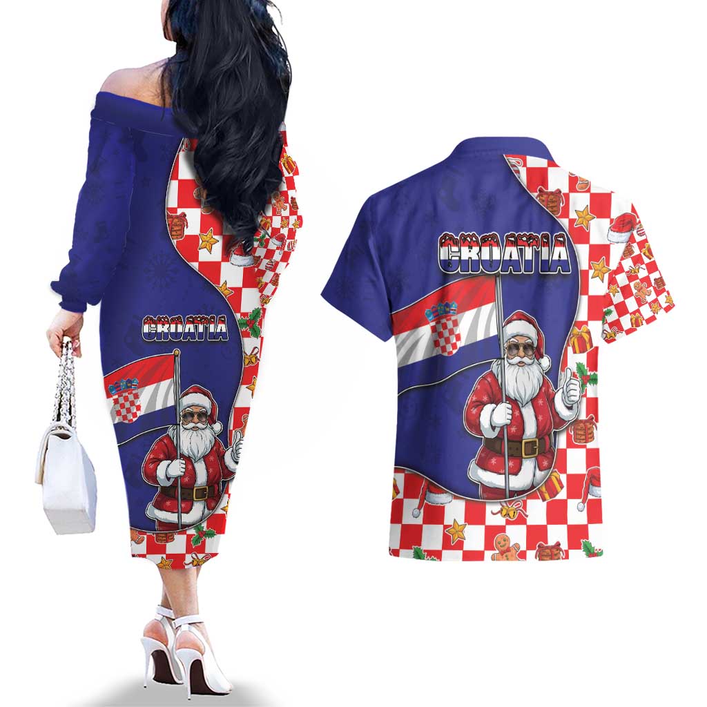 Croatia Christmas Couples Matching Off The Shoulder Long Sleeve Dress and Hawaiian Shirt Santas Favorite Croatian - Wonder Print Shop