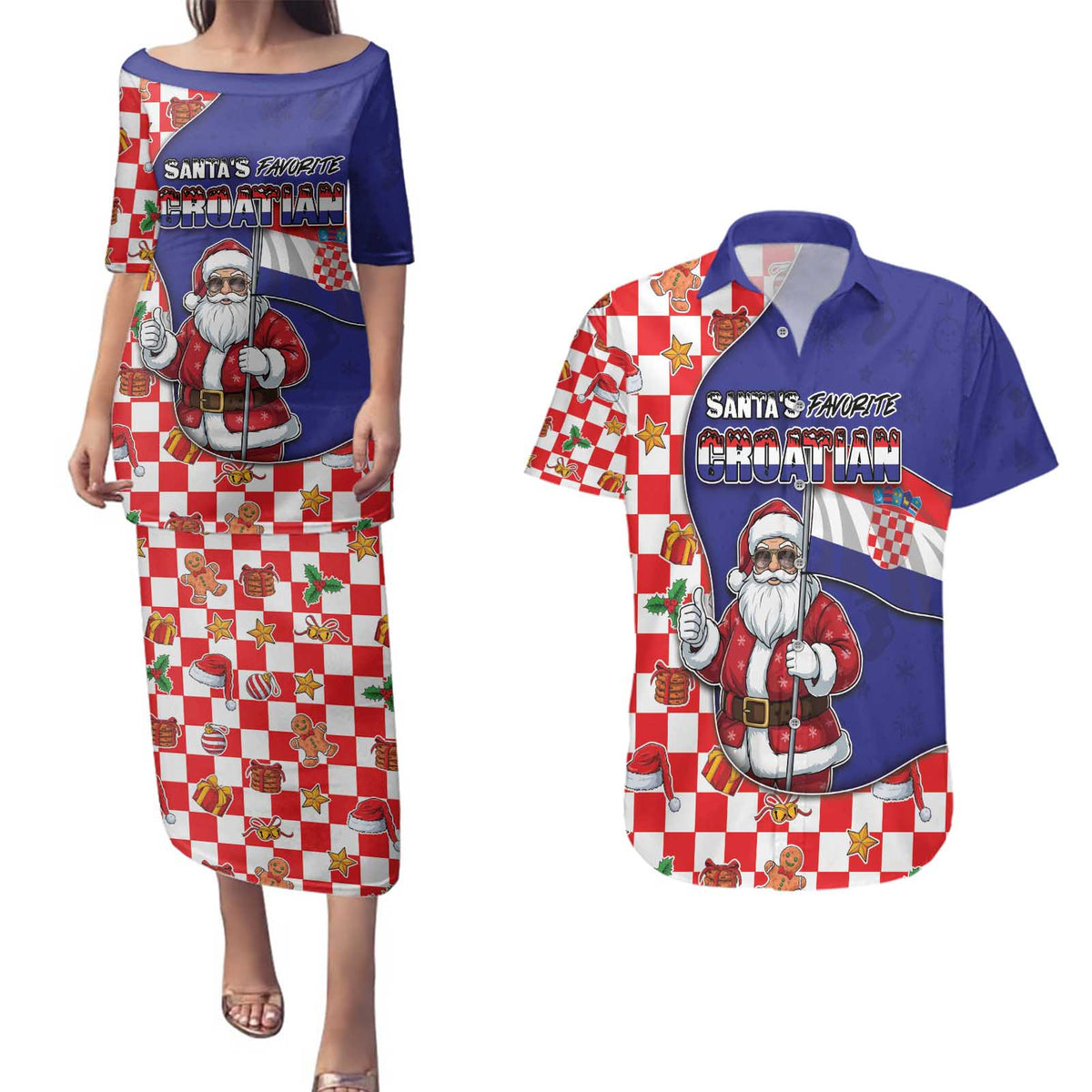 Croatia Christmas Couples Matching Puletasi and Hawaiian Shirt Santas Favorite Croatian - Wonder Print Shop