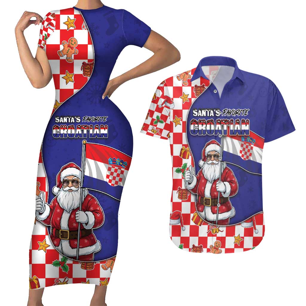 Croatia Christmas Couples Matching Short Sleeve Bodycon Dress and Hawaiian Shirt Santas Favorite Croatian - Wonder Print Shop