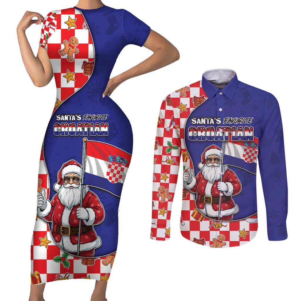 Croatia Christmas Couples Matching Short Sleeve Bodycon Dress and Long Sleeve Button Shirt Santas Favorite Croatian - Wonder Print Shop