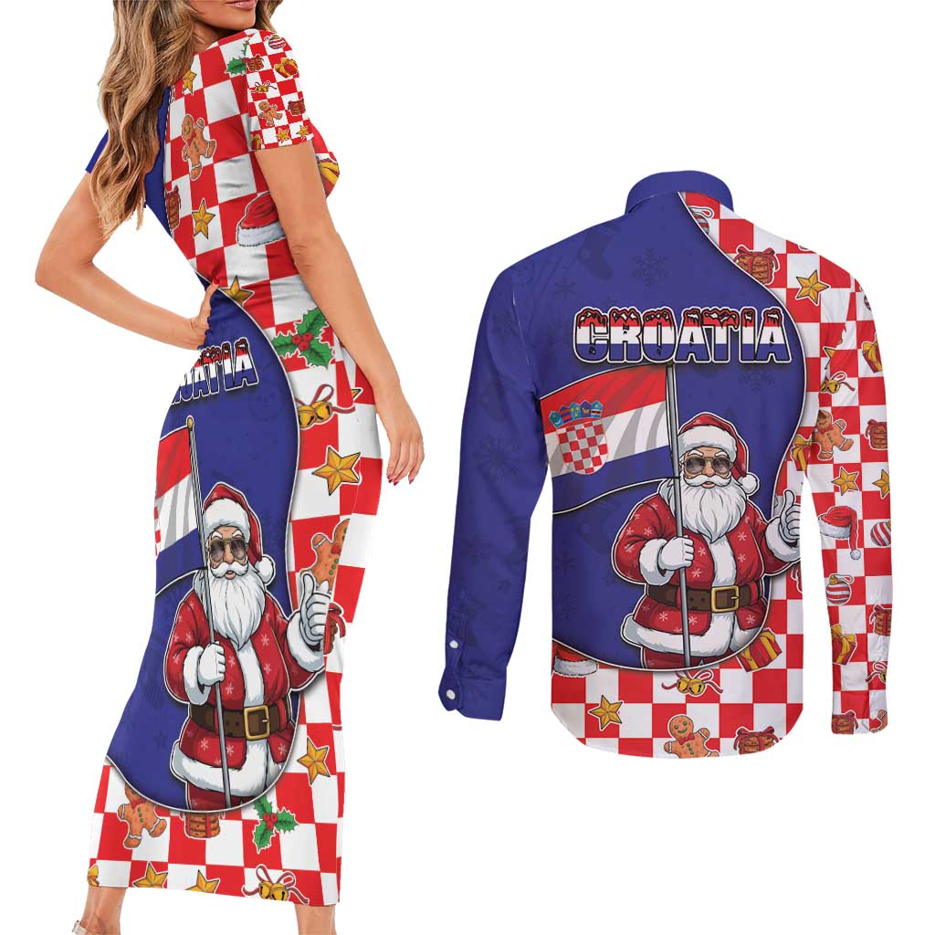 Croatia Christmas Couples Matching Short Sleeve Bodycon Dress and Long Sleeve Button Shirt Santas Favorite Croatian - Wonder Print Shop