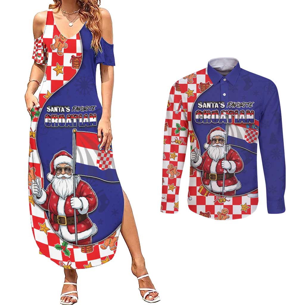 Croatia Christmas Couples Matching Summer Maxi Dress and Long Sleeve Button Shirt Santas Favorite Croatian - Wonder Print Shop