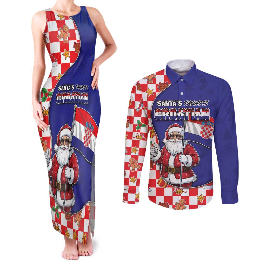 Croatia Christmas Couples Matching Tank Maxi Dress and Long Sleeve Button Shirt Santas Favorite Croatian - Wonder Print Shop