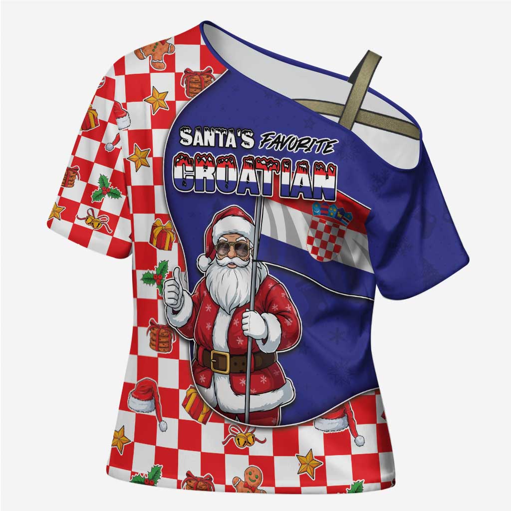 Croatia Christmas Cross Shoulder Shirt Santas Favorite Croatian - Wonder Print Shop