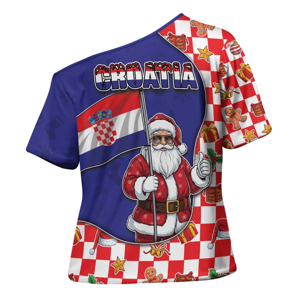 Croatia Christmas Cross Shoulder Shirt Santas Favorite Croatian - Wonder Print Shop
