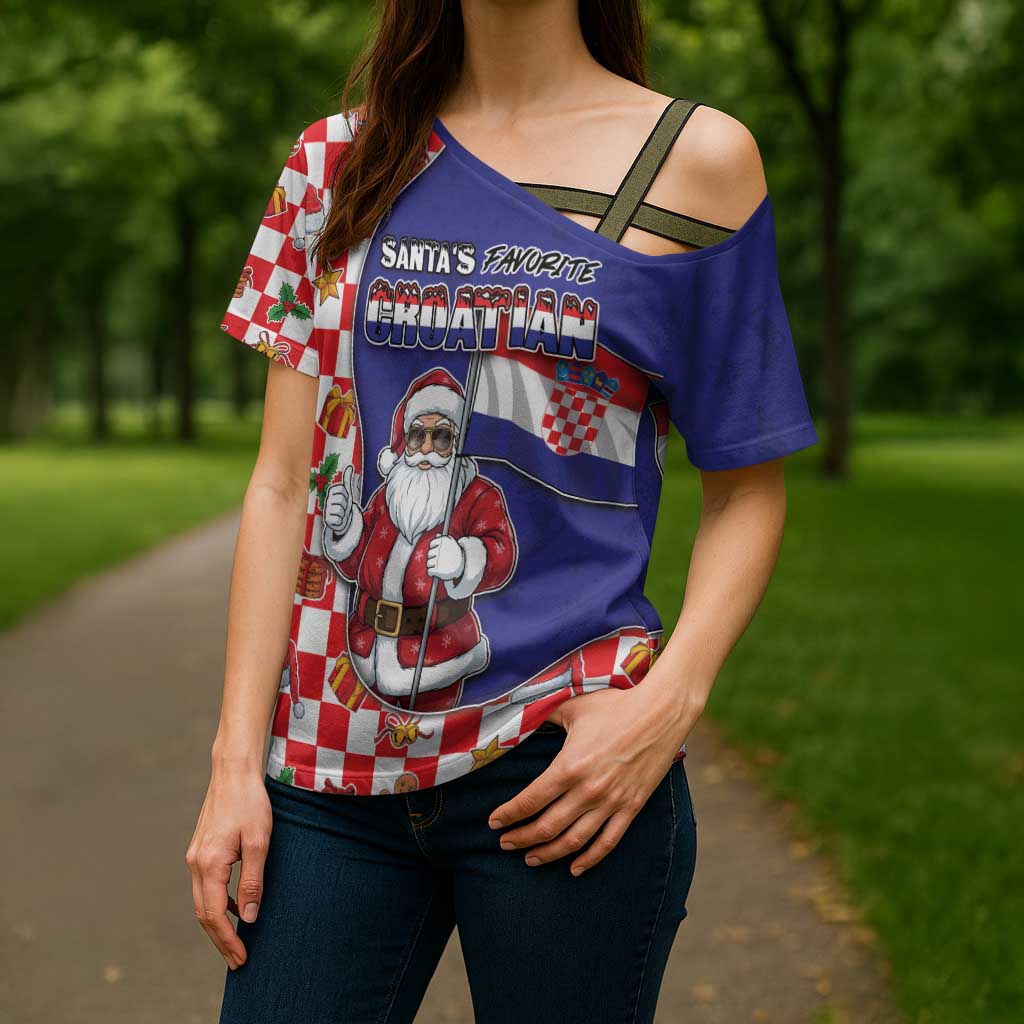 Croatia Christmas Cross Shoulder Shirt Santas Favorite Croatian - Wonder Print Shop