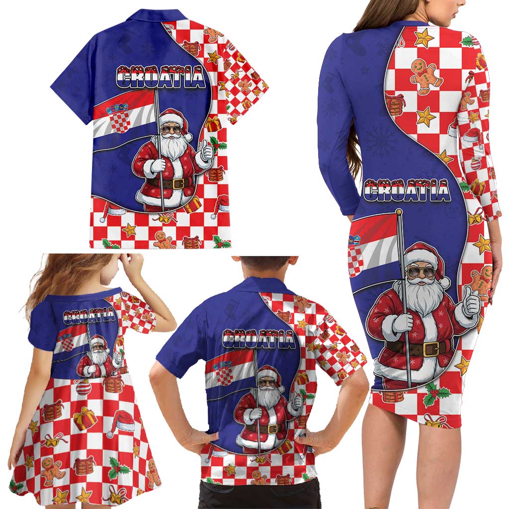 Croatia Christmas Family Matching Long Sleeve Bodycon Dress and Hawaiian Shirt Santas Favorite Croatian - Wonder Print Shop