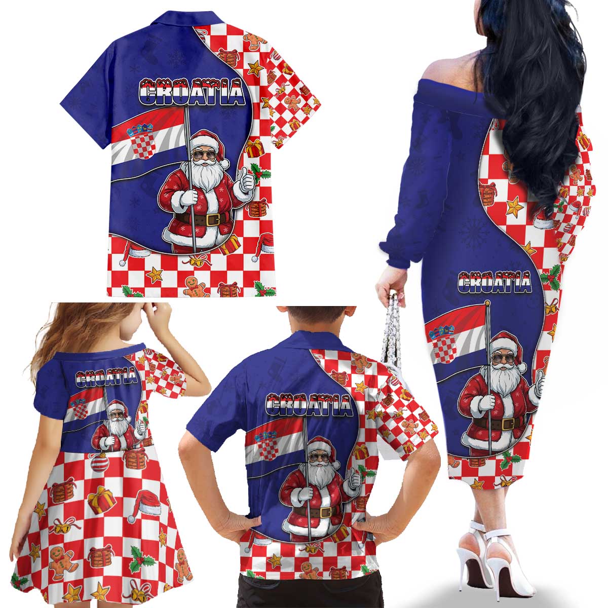 Croatia Christmas Family Matching Off The Shoulder Long Sleeve Dress and Hawaiian Shirt Santas Favorite Croatian - Wonder Print Shop