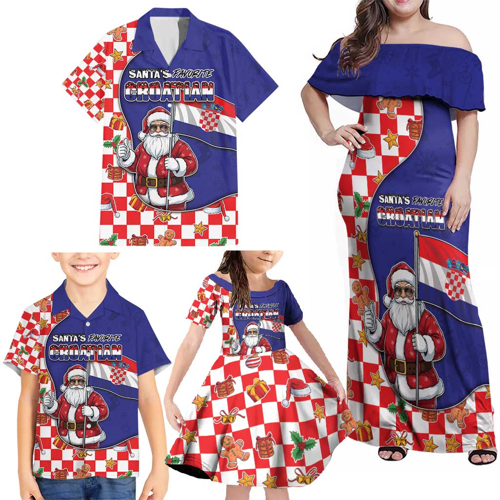 Croatia Christmas Family Matching Off Shoulder Maxi Dress and Hawaiian Shirt Santas Favorite Croatian - Wonder Print Shop