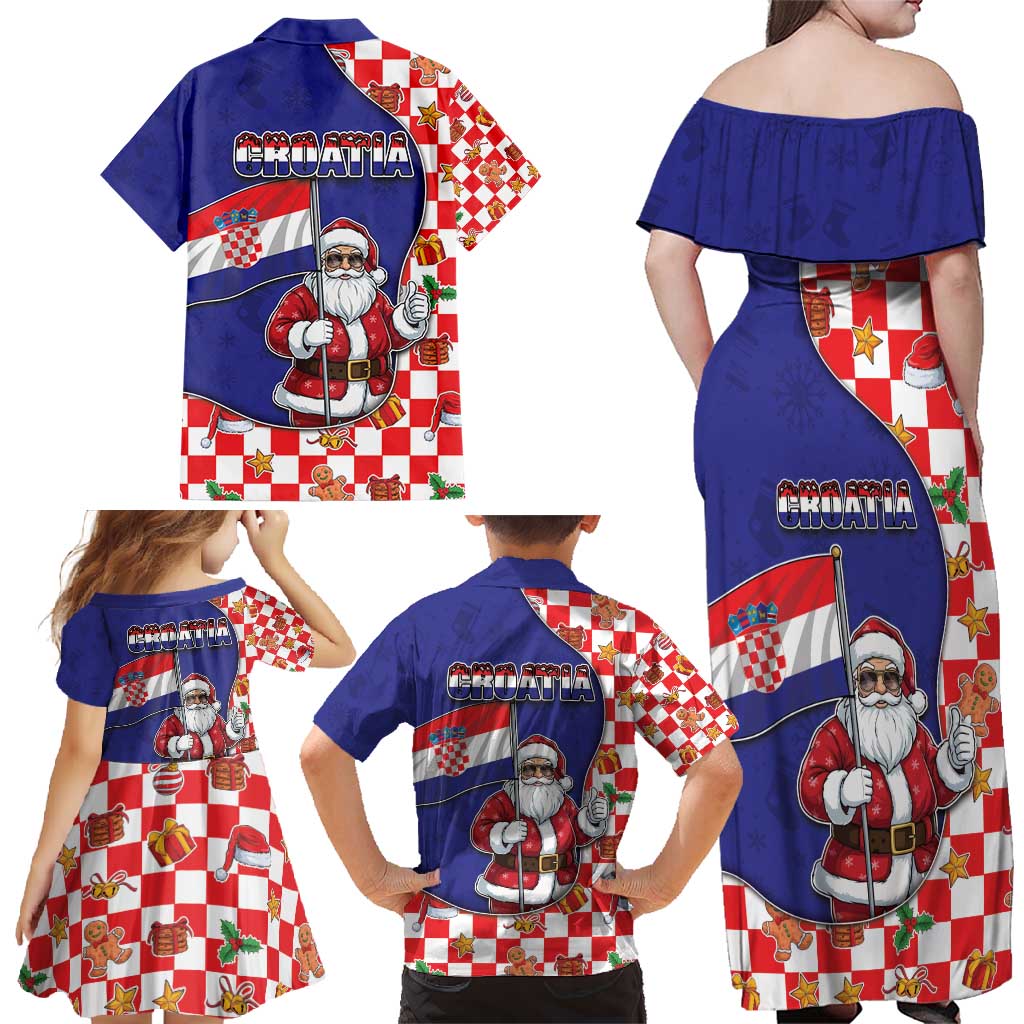 Croatia Christmas Family Matching Off Shoulder Maxi Dress and Hawaiian Shirt Santas Favorite Croatian - Wonder Print Shop