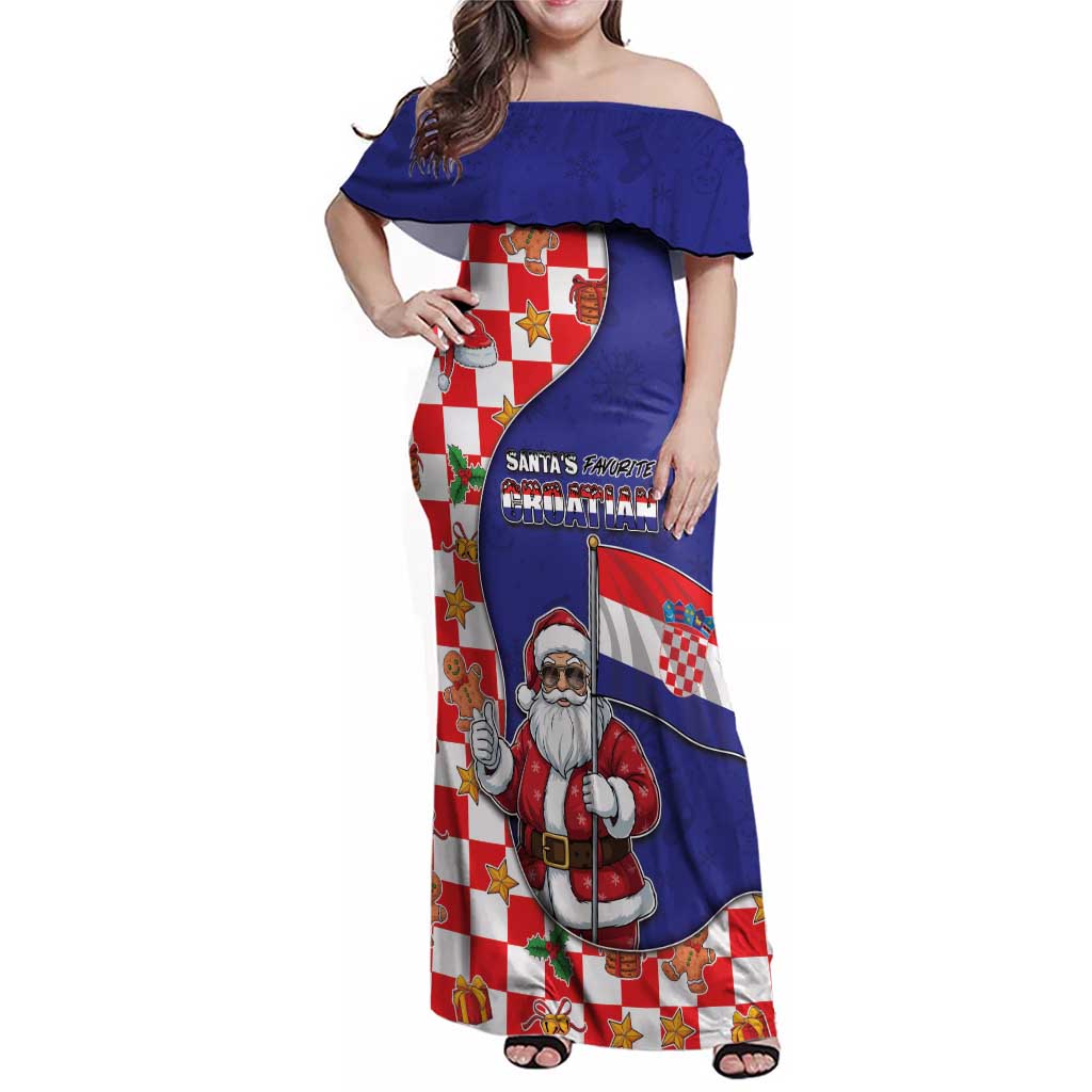 Croatia Christmas Family Matching Off Shoulder Maxi Dress and Hawaiian Shirt Santas Favorite Croatian - Wonder Print Shop