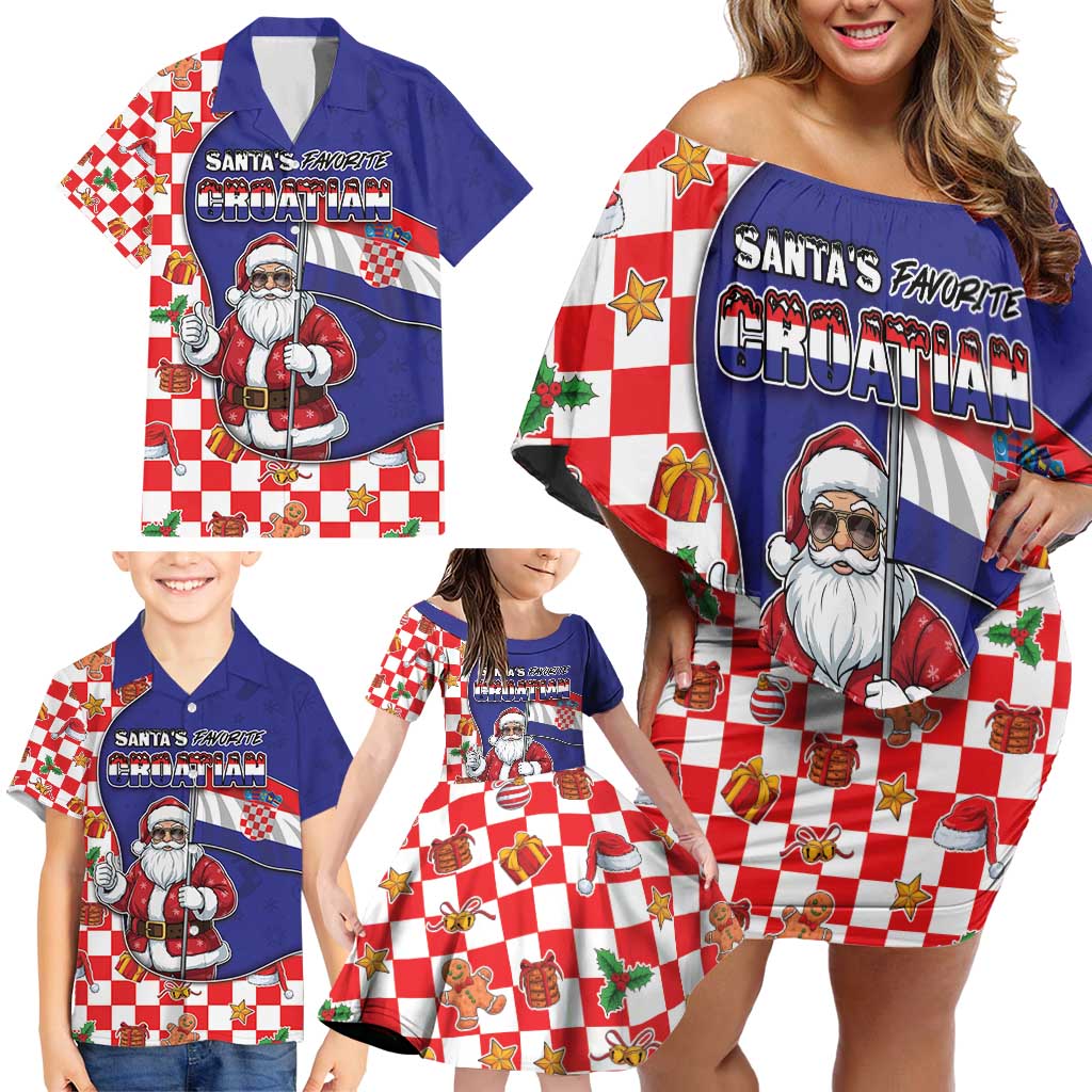 Croatia Christmas Family Matching Off Shoulder Short Dress and Hawaiian Shirt Santas Favorite Croatian - Wonder Print Shop