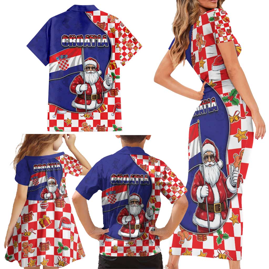 Croatia Christmas Family Matching Short Sleeve Bodycon Dress and Hawaiian Shirt Santas Favorite Croatian - Wonder Print Shop
