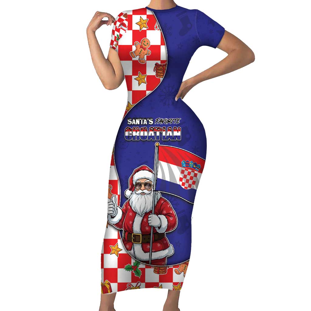 Croatia Christmas Family Matching Short Sleeve Bodycon Dress and Hawaiian Shirt Santas Favorite Croatian - Wonder Print Shop