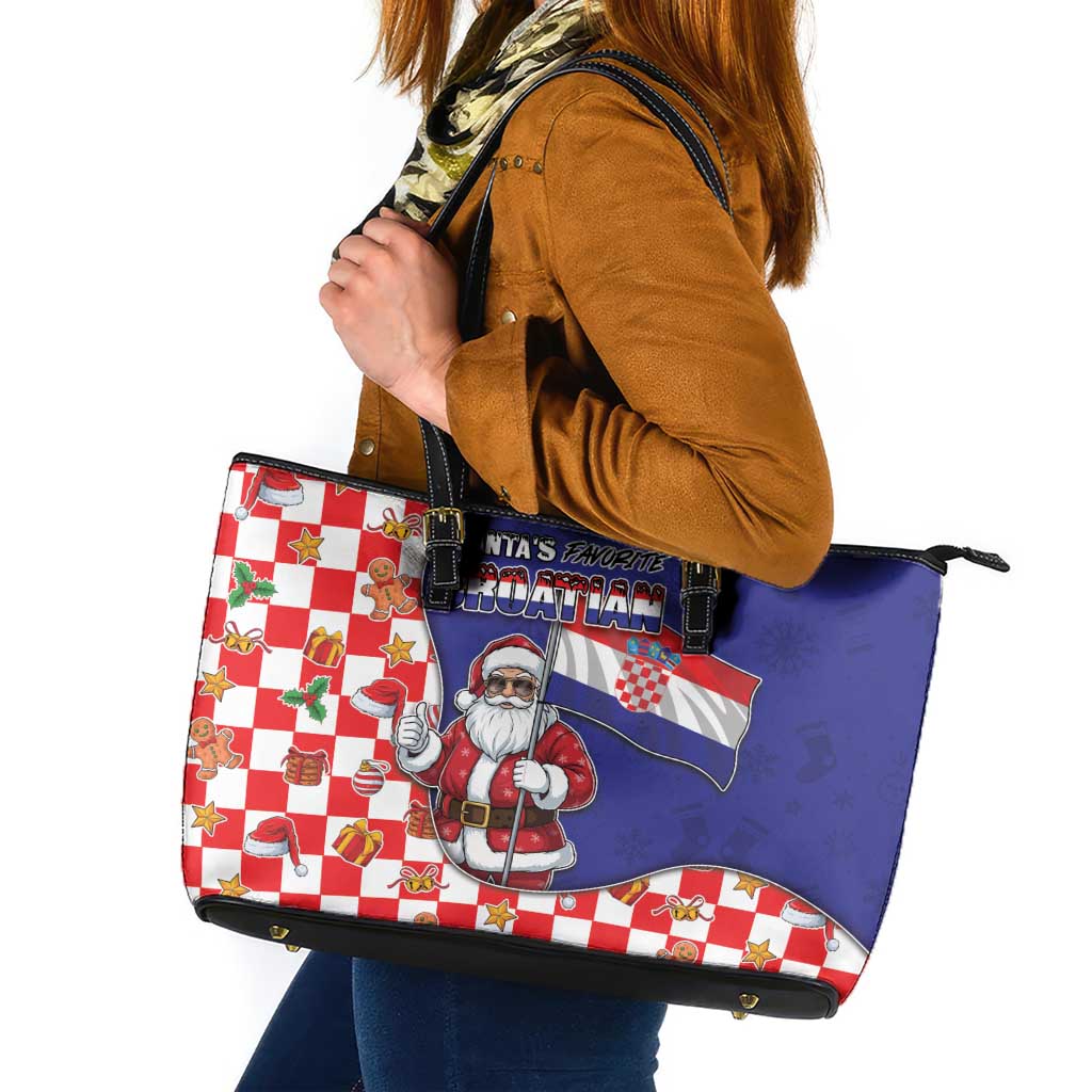 Croatia Christmas Leather Tote Bag Santas Favorite Croatian - Wonder Print Shop