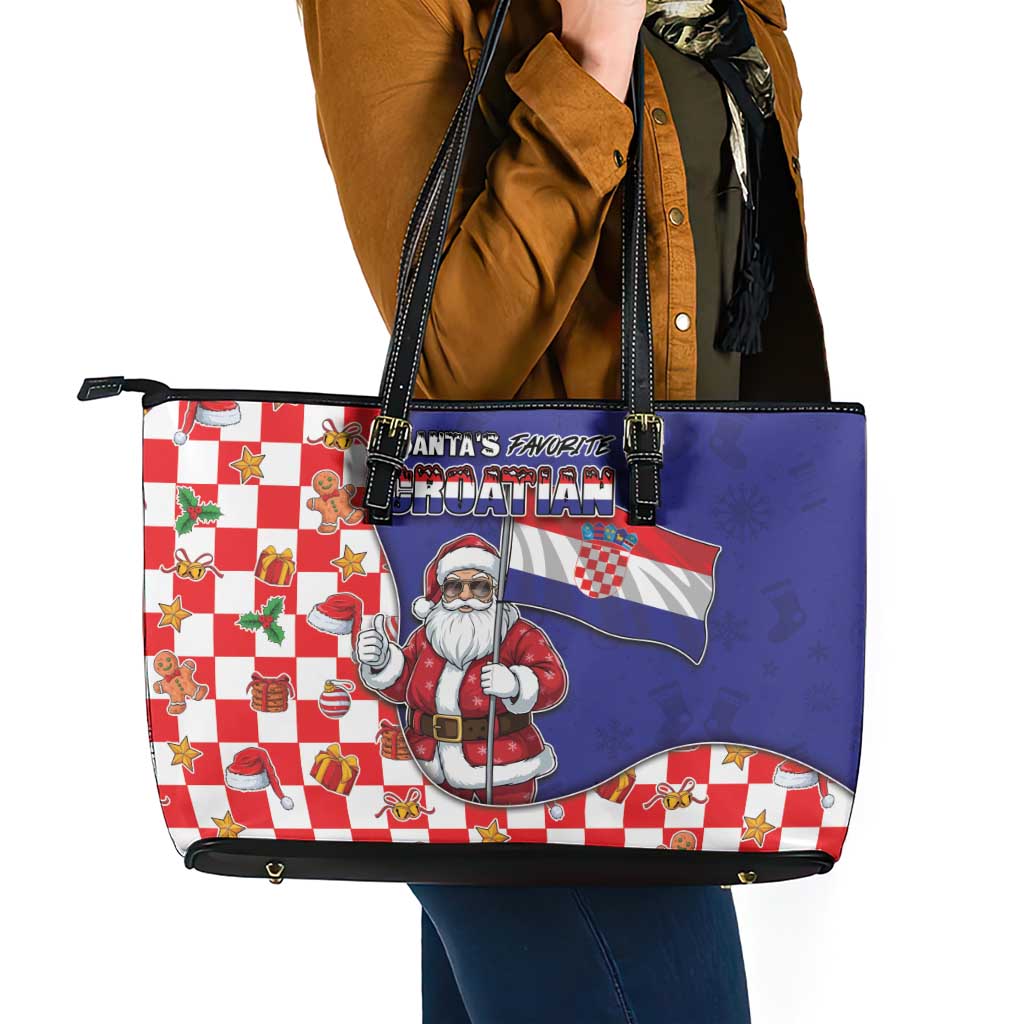 Croatia Christmas Leather Tote Bag Santas Favorite Croatian - Wonder Print Shop