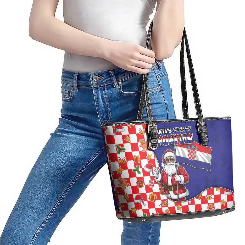 Croatia Christmas Leather Tote Bag Santas Favorite Croatian - Wonder Print Shop
