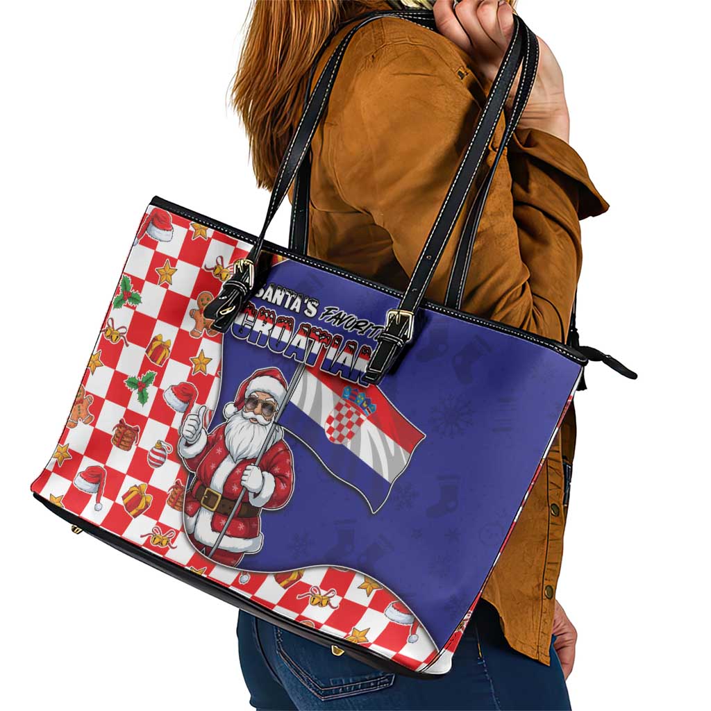 Croatia Christmas Leather Tote Bag Santas Favorite Croatian - Wonder Print Shop