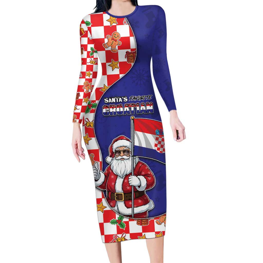 Croatia Christmas Long Sleeve Bodycon Dress Santas Favorite Croatian - Wonder Print Shop