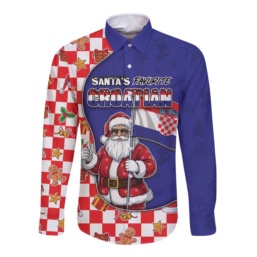 Croatia Christmas Long Sleeve Button Shirt Santas Favorite Croatian - Wonder Print Shop