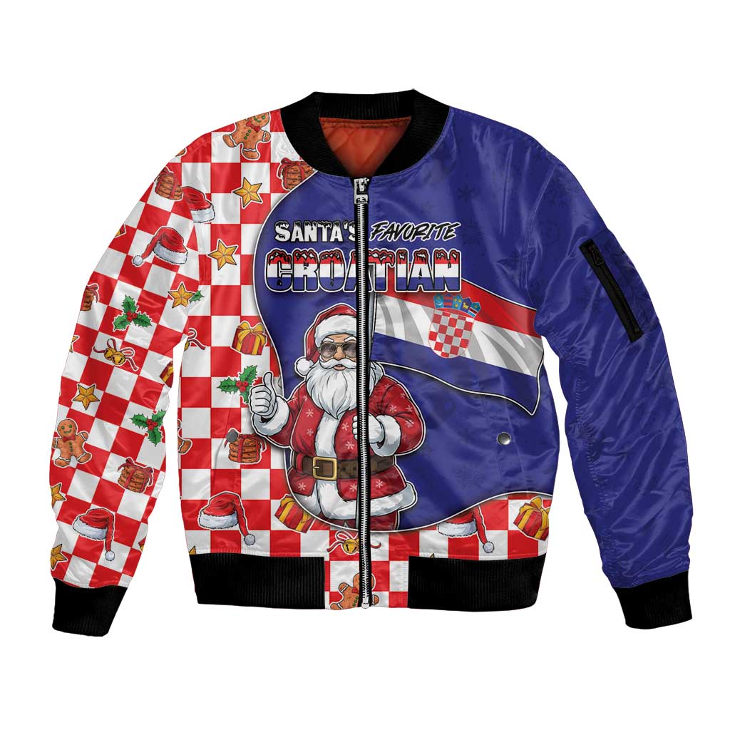 Croatia Christmas Sleeve Zip Bomber Jacket Santas Favorite Croatian - Wonder Print Shop